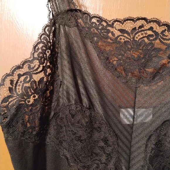MEDIUM VINTAGE Lorraine LONG Slip Dress Black Lace Nylon Lingerie USA NIGHTGOWN - Picture 8 of 11